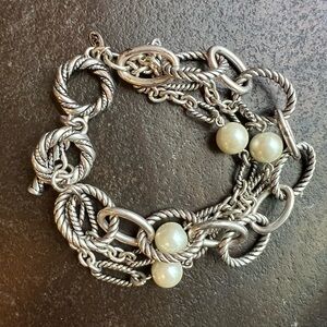 Premier designs silver tone faux pearls chain bracelet
